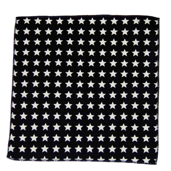 Linen Cotton Stars Pocket Square Navy Blue White Men's - Picture 2 of 2